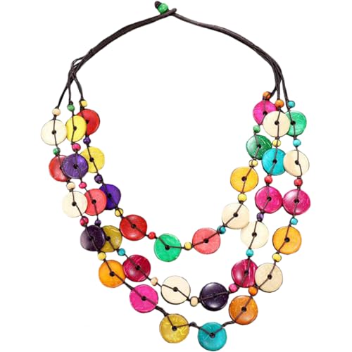 PartyKindom Frauen Retro Chunky Halskette Bunten Kokosnussschalen Handgefertigter Boho Schmuck für Besondere Anlässe Hautfreundlich und Stylisch für an Freundinnen und Familie von PartyKindom