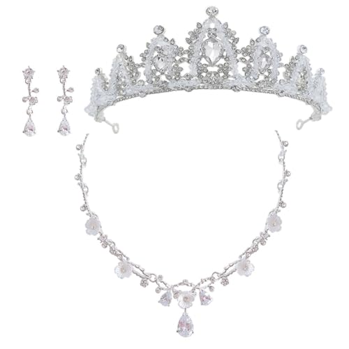 PartyKindom Geburtstag mit Teiligem Strass Crown Stirnband Halskette und Ohrclips Dekorativer Schmuck für Mädchen Show Party Bühnenauftritte und Festliche Anlässe von PartyKindom