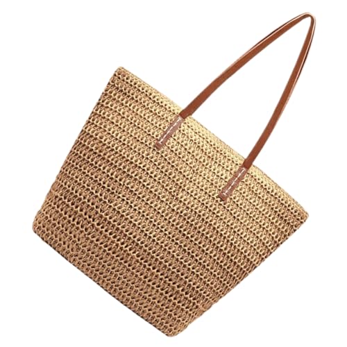 PartyKindom Geflochtene Strohtasche Damen Strandtasche Leicht Sommer Tote Bag Alltag Schultertasche Braun Für Urlaub Einkaufen von PartyKindom
