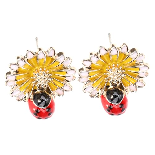 PartyKindom Gelbe Kleine Blumen Ohrstecker mit Marienkäfer Design Süße Damen Ohrringe Leichte Blüten Studs Geschenkidee für Frauen und Mädchen von PartyKindom