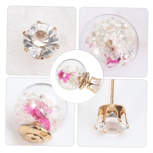 PartyKindom Glaskugel Ohrstecker Damen Doppelseitig mit Getrockneten Blumen Einzigartige Handgefertigte Ohrschmuck Ohranhänger für Besondere Anlässe Weißes Design von PartyKindom