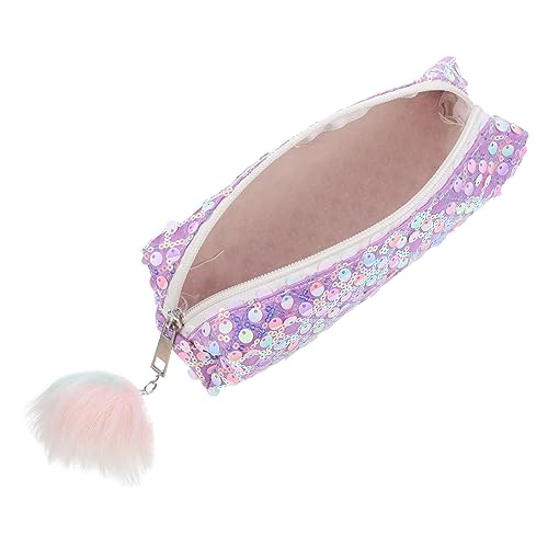 PartyKindom Glitzer Federmäppchen mit Pailletten Design Langlebiges Stiftetui Geräumiges Mäppchen mit Reißverschluss Praktischer Organizer für Schüler und Make Up Tragbare Federtasche Lila von PartyKindom