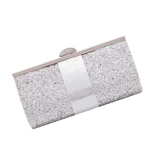 PartyKindom Glitzertasche Damen Abendhandtasche aus Synthetischem mit Kette Clutch für Hochzeit Party und Dinner Silberfarbene Handtasche für Festliche Anlässe von PartyKindom