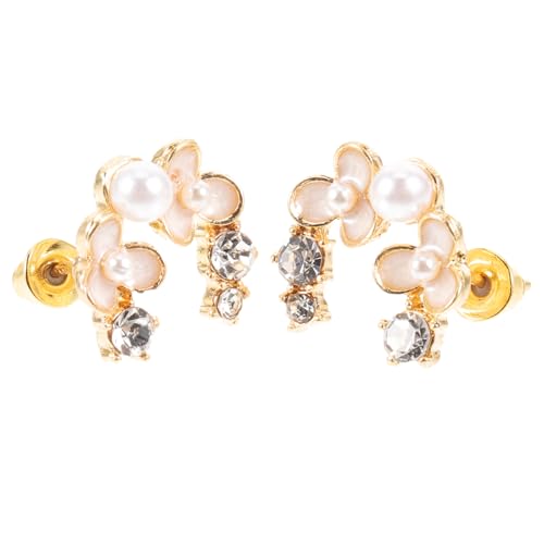 PartyKindom Goldene Blütenohrringe mit Strass und Perle Kleine Leichte Ohrstecker für Damen Zarte Valentinsgeschenke für Mädchen Modische Stilvolle Accessoires für Frühling und Sommer von PartyKindom