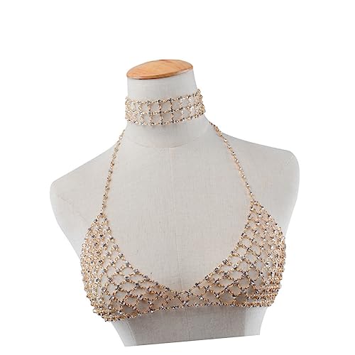 PartyKindom Goldfarbene Körperkette mit Handgefertigten Strasssteinen Modisches Bikini Body Jewelry Accessoire für Damen für Strandpartys Clubs und Bühnenauftritte von PartyKindom