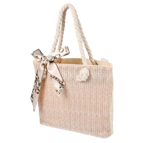PartyKindom Große Strohtasche Damen Handgefertigt Gepflechteter Schultertasche Strandtasche Boho Stil Vielseitige Alltagstasche mit Großem Fassungsvermögen Beige von PartyKindom