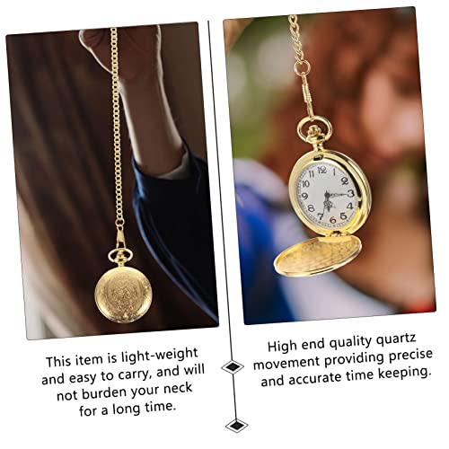 PartyKindom Große Vintage Taschenuhr mit Goldfarbenem Muster Quarzuhr Leichte Kette Modisches Accessoire für Herren und Damen Langlebige Legierung Stilvolles von PartyKindom
