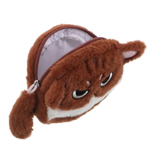 PartyKindom Großer Münzbeutel für Mädchen Verspielte Cartoon Make Up Tasche Organizer für Kabel und Kopfhörer Schlüsseltasche Braun und Weiß von PartyKindom