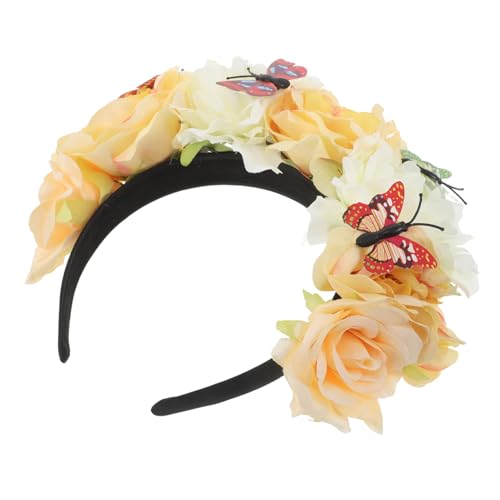 PartyKindom Vintage-stirnband Für Damen Mit Schmetterlings-kopfbedeckung Blumen Und Kunstblumen Mexikanisches Stirnband Mit Schmetterlingskrone Für Halloween-themenpartys von PartyKindom