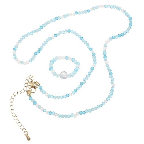 PartyKindom Halskette und Ring Blau Damen Schmuck Leicht Elegant Facettierte Perlen Clavicle Chain Simple Ring für Frauen Alltag Party Reise von PartyKindom