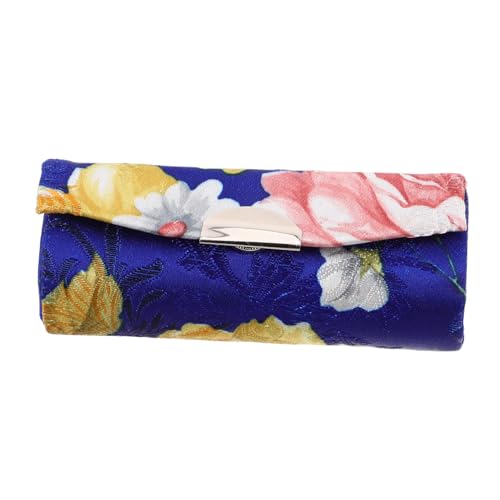 PartyKindom Handbesticktes Handliches Seiden Lippenstiftetui mit Spiegel Tragbarer Make Up Beutel Vielseitiger Lippenstift Organizer für Reisen Blaues Retro Kosmetiktäschchen von PartyKindom