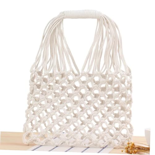 PartyKindom Handgefertigte Weiße Strohtasche mit Handgeflochtenem Hohlmuster Leichte Strandtasche für Damen Praktische Modische Schultertasche Vielseitig für Alltag und Urlaub Geeignet von PartyKindom
