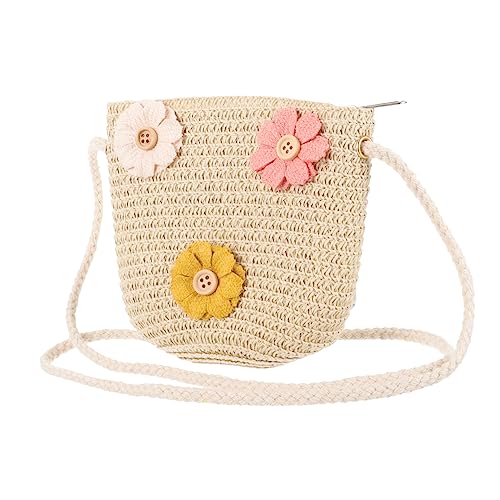 PartyKindom Handgewebte Strohtasche für Kinder Kleiner Umhängetasche Stroh mit Blumendekor Leichte Schultertasche für Mädchen für Strand Reisen und Partys Sommermode für Kleinkinder von PartyKindom