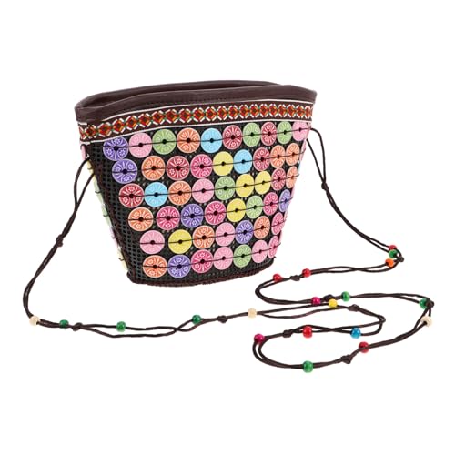 PartyKindom Handgewebte Tropische Schultertasche mit Kokosnussschale Große Kapazität Canvas Strandtasche für Sommerurlaub und Freizeit Lässige Geflochtene Umhängetasche Damen von PartyKindom