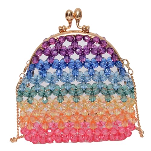 PartyKindom Handtasche Damen Bunte Handgefertigte Perlen Kunststoff Perlen Umhängetasche mit Hohlem Design Langlebig Geräumig für Handy Geldbörse Schlüssel Make up Modisch und Robust von PartyKindom