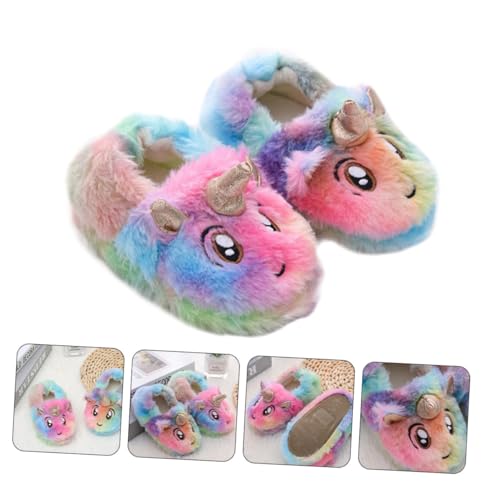PartyKindom Hausschuhe mit Rutschfester Sohle Warme Leichte Plüschpantoffeln für Mädchen und Jungen Atmungsaktive Weiche Winter bettzimmer Schuhe mit Buntem Einhorn design von PartyKindom