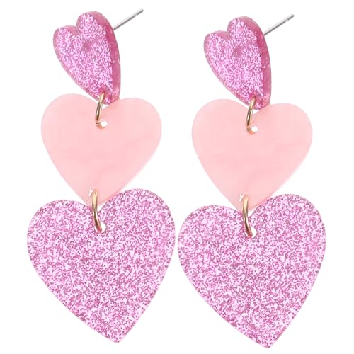 PartyKindom Herz Ohrringe Damen Hängend Statement Ohrschmuck Valentinstag Schmuck Liebe Symbol Hakenohrringe für Frauen und Mädchen Rosa Farbverlauf von PartyKindom