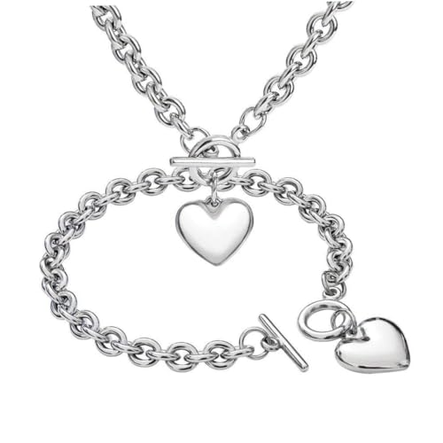 PartyKindom Herz Schmuckset Damen Punk Klavikula Kette und Armband Hautfreundlich Modisches Design Langlebig Perfektes für Freundin Geburtstag Vielseitig Kombinierbar von PartyKindom
