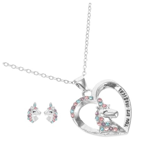 PartyKindom Einhorn-halskette Mit Herz-anhänger Und Ohrring-set Für Mädchen Schmuck Aus Langlebigen Materialien Kreatives Geschenk Für Kleine Einhorn-fans von PartyKindom
