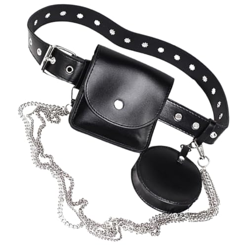 PartyKindom Hip Hop Kette Tasche Damen PU Kleine Quadratische Hüfttasche Punk Stil Vielseitig Schwarz Trendige Umhängetasche für Alltag Reise von PartyKindom
