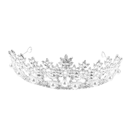 PartyKindom Hochzeit Braut Tiara Haarreif mit Perlen und Funkelnden Strasssteinen Silbernes Stirnband für Braut Geburtstag Party und Festliche Anlässe von PartyKindom