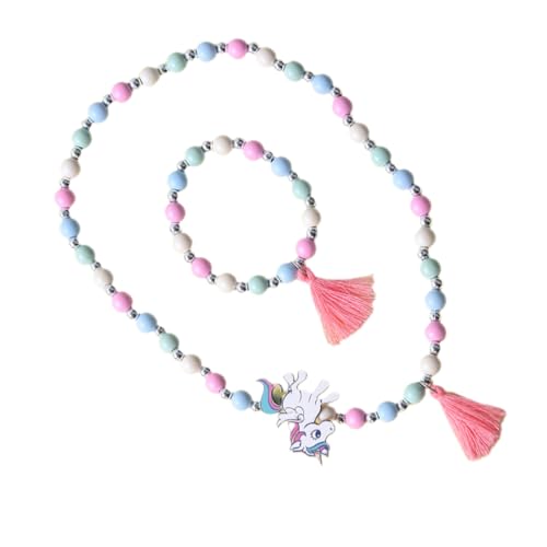 PartyKindom Holzperlen Schmuckset Einhorn Armband und Kette Buntes Bastelset für Mädchen Party Alltag Bühnenaufführung von PartyKindom