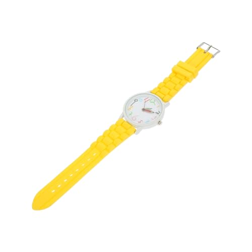 PartyKindom Kinderuhr mit Buntem Silikonarmband Verstellbare Leichte Quarzuhr für Schüler Stylische Armbanduhr zum Zeitlernen und Freizeit Geeignet für Mädchen und Jungen Gelb von PartyKindom