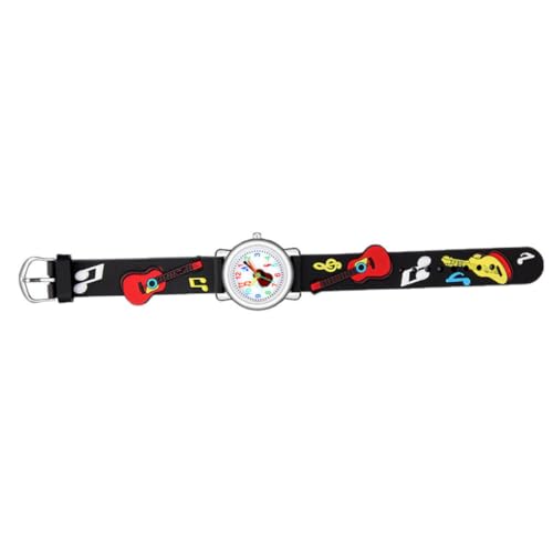 PartyKindom Kinderuhr mit Gitarrenmuster Kunststoffband Leicht und Langlebig Armbanduhr für Jungen und Mädchen Bequemes Tragen Geburtstagsgeschenk für Schüler Schwarz von PartyKindom