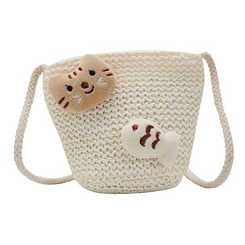 PartyKindom Kleine Mädchen Umhängetasche Strohtasche mit Süßem Katzen design Langlebig und Leicht für Strand Party und Alltag Praktische und Modische Tasche von PartyKindom