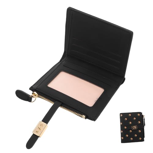 PartyKindom Kleines Damenportemonnaie mit Niedlichem Cartoon Design PU Bifold Geldbörse Dünnes Kartenetui für Reisen Münzbeutel Schwarz für Damen und Mädchen von PartyKindom