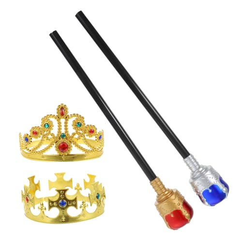 PartyKindom König und Königin Kronen Teilig mit Blau Handstab Retro Cosplay Zubehör für Geburtstag Fasching Party Verstellbare Festliche Kopfbedeckungen für Erwachsene von PartyKindom