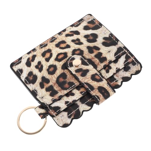 PartyKindom Kompaktes Damen Kartenetui aus PU Material mit Leopardenmuster Sicherer Knopfverschluss Multifunktionaler Kartenhalter mit Münzfach und Schlüsselring Schlank und Leicht für Alltag von PartyKindom