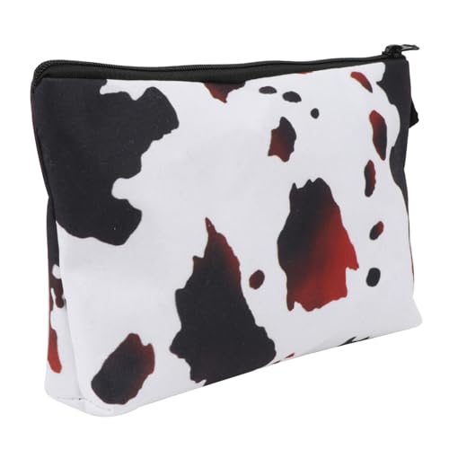 PartyKindom Kosmetiktasche Damen Waschtasche Makeup Pouch mit Reißverschluss Stehend Tragbar für Reisen und Alltag Chic Kuhmuster Kosmetik Organizer Handtasche von PartyKindom