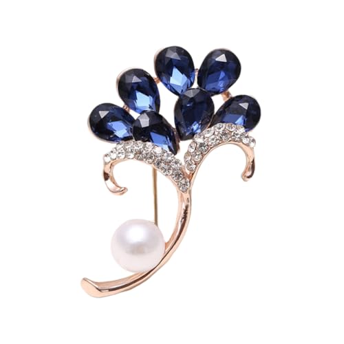 PartyKindom Kristallbrosche mit Blauer Glasstein Perle Legierte Anstecknadel für Kleidung Schal und Tasche Rosegoldfarben Modisches Damen Accessoire Rutschfeste Schmucknadel von PartyKindom