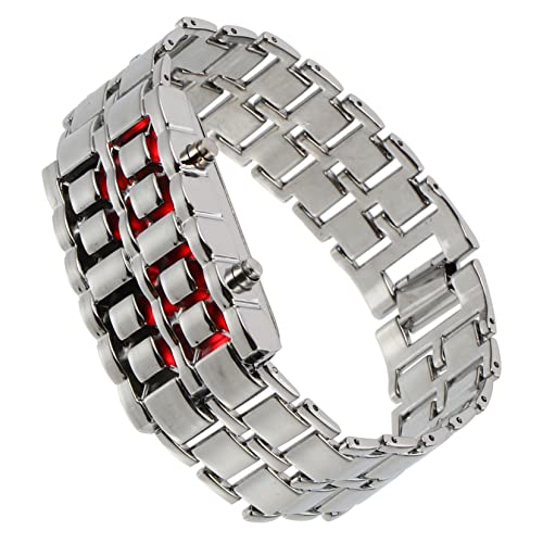 PartyKindom Led Herrenuhr Mit Retro Design Rechteckig Kettenuhr Für Männer Digitale Uhr Mit Roter Led Beleuchtung von PartyKindom