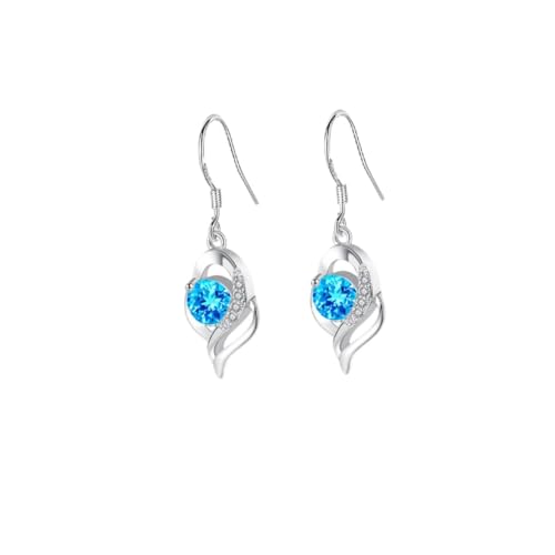 PartyKindom Lange Ohrhänger Damen Ohrringe mit Blauen Zirkonia Tropfen Silberfarben Eleganter Modeschmuck für Alltag Büro Reise und Besondere Anlässe von PartyKindom