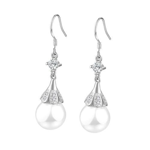 PartyKindom Lange Perlenohrringe Silber Damen Leicht Hängend Modisch Kunstperlen Ohrstecker Vintage Design Stilvolle Schmuckaccessoires von PartyKindom