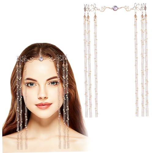 PartyKindom Lange Quasten Haarkette Damen Kopfschmuck aus Eleganter und Leichter Head Chain Schmuck für Festival Hochzeit und Alltag Komfortabel und Vielseitig Einsetzbar von PartyKindom