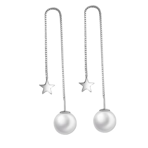 PartyKindom Lange Silberne Ohrlinie mit Perlen und Stern anhänger Silber Weißkupfer Plattiert Stilvolle Damen Ohrhänger für Party Büro und Alltag von PartyKindom