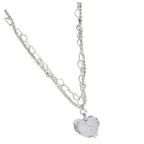 PartyKindom Mehrlagige Damen Halskette mit Herzanhänger Zirkonia Modische Schlüsselbein Kette Eleganter Schmuck für Geburtstag Valentinstag Muttertag Geeignet von PartyKindom