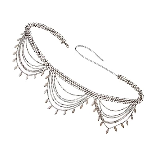 PartyKindom Mehrlagiger Damen Taillenkettengürtel Metall mit Blattdesign Langlebiger Körperschmuck für Party Festival Club Passt zu Kleid Rock Badebekleidung Silber von PartyKindom
