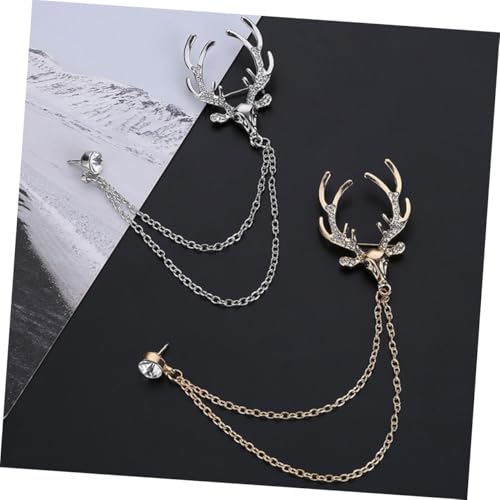 PartyKindom Modische Herren Anstecknadel Brosche mit Elch motiv und Strasssteinen Goldfarbene Kettenverzierung Leichte und Langlebige Karrieresuit Dekoration Eleganter Reverspin für Anzüge von PartyKindom