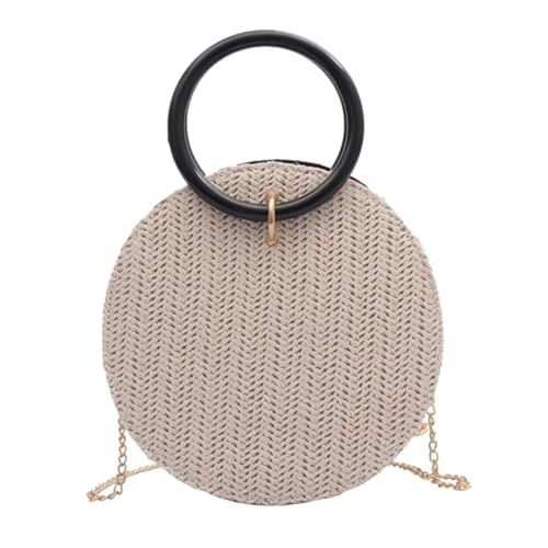 PartyKindom Modische Strohtasche Damen Rundgriff Kleine Handtasche Weiß Gewebt Lässige Umhängetasche Alltag Reise Einkauf von PartyKindom