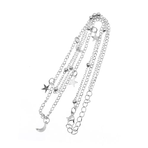 PartyKindom Doppellagige Mond Und Stern Charm Halskette Für Damen Schlüsselbeinkette Mit Silber Legierung Trendy Choker Für Mädchen Romantisches Zum Valentinstag Oder Geburtstag von PartyKindom