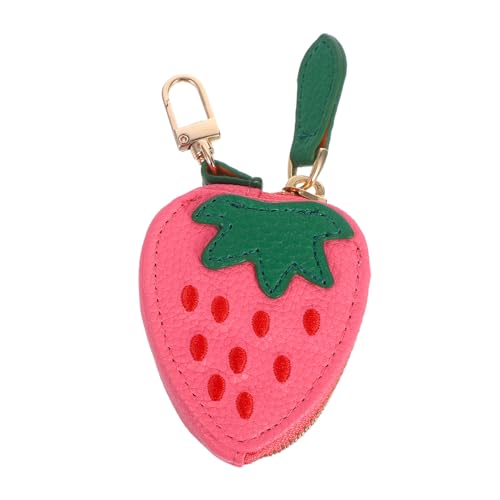 PartyKindom Niedliche Erdbeer Münzbörse aus PU Mini Schlüsselanhänger Geldbörse mit Reißverschluss Handliche Mini Brieftasche für Damen Kompakt und Tragbar für Münzen und Kleine Essentials von PartyKindom