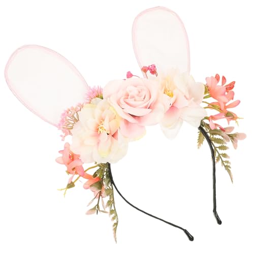 PartyKindom Niedliches Hasenohren Stirnband mit Blumen Weiches Stoffmaterial Bequemes Haarreif für Party Cosplay und Fotoshooting Dekoratives Accessoire für Mädchen von PartyKindom