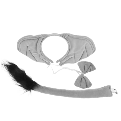 PartyKindom Ohren Stirnband Set mit und Fliege Elastisch Verstellbar Dekoratives Kostümzubehör für Halloween Cosplay Party und Bühnenauftritte Graues Design von PartyKindom