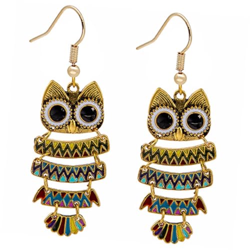 PartyKindom Ohrhänger Eulen Design für Damen Statement Ohrringe Bunte Gläserne Tropfen Allergiefreier Schmuck Vielseitig für Alltag Party und Besondere Anlässe Geeignet von PartyKindom