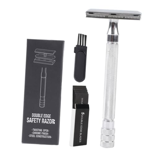 PartyKindom Old Type Safety Razor mit Metallgriff Manueller Nassrasierer Pinsel und Doppelseitigen Klingen Rutschfester Griff Kompakt für Reise und Zuhause Professionelle Bartpflege von PartyKindom