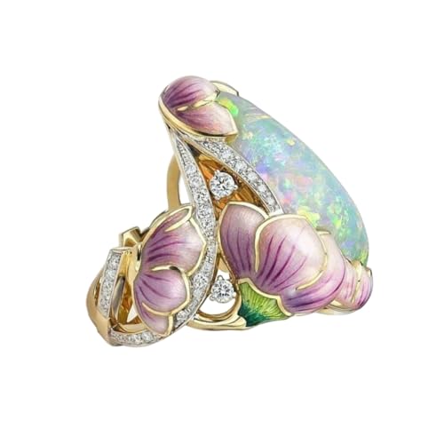 PartyKindom Opalstein Farbiger Blumenring Damen Schmuck Modischer Party Ring Schmuckaccessoire für Frauen Geschenkidee Hochzeit Alltag von PartyKindom